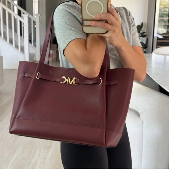 Michael Kors Deep Red Burgandy Tote with Gold Accents - Picture 5 of 6